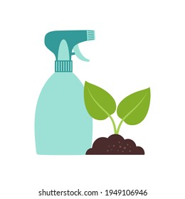 ilustración de plántulas y pulverización aisladas en fondo blanco, pequeña planta cultivada en el suelo, ilustración botánica vectorial en forma de dibujo plano de dibujos animados