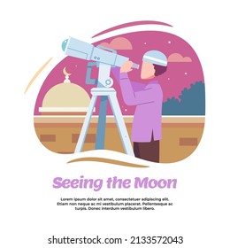 illustration of seeing the moon to determine the arrival of the month of Ramadan