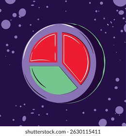 Illustration of a segmented circle with red and green sections against a purple speckled background design