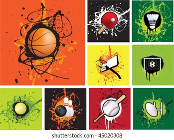 illustration of a selection of sports grunge icons