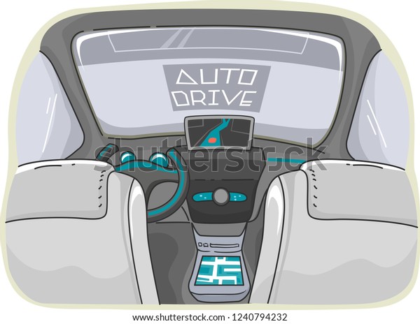 Illustration of a Self Driving Car with Auto Drive
on Screen