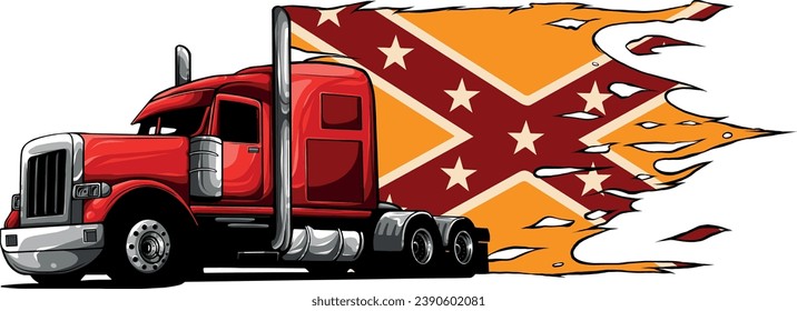 Illustration von Semi Truck mit konföderaler Flagge