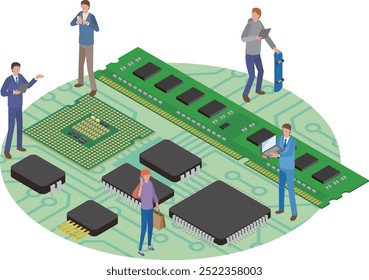 Illustration von elektronischen Halbleiterbauelementen und Menschen