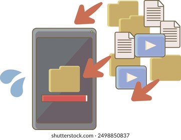 Ilustración de enviar una Grande cantidad de datos a un teléfono inteligente y alcanzar su límite de capacidad