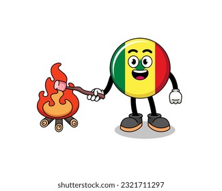 Illustration of senegal flag burning a marshmallow , character design