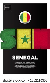 Illustration of Senegal flag made of three country abbreviations letter with grunge sponge effect.