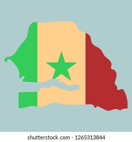 Illustration of the Senegal flag on map of country; isolated on white background.