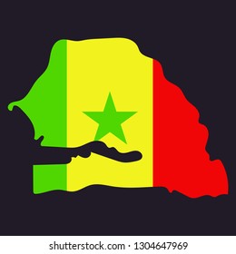 Illustration of the Senegal flag on map of country; isolated on background.