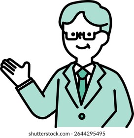 Illustration of a senior business man in a suit talking with a smile