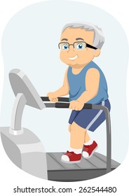 Illustration of a Senior Citizen Running on a Treadmill