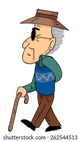 Illustration of a Senior Citizen Walking with the Help of a Cane