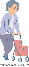 Ilustración de un anciano caminando mientras empuja un caminador