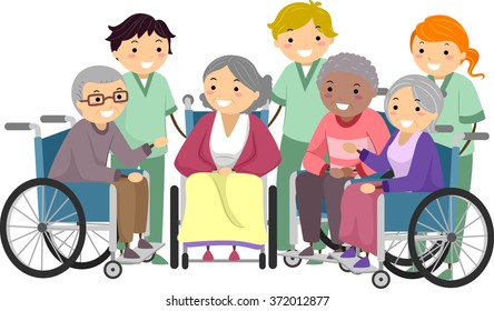 Illustration of Senior Citizens Chatting with their Caregivers