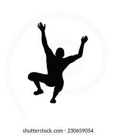 illustration of senior climber man silhouette isolated on white background  - in climbing pose