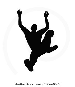 illustration of senior climber man silhouette isolated on white background  - in climbing pose