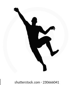illustration of senior climber man silhouette isolated on  white background  - in climbing pose