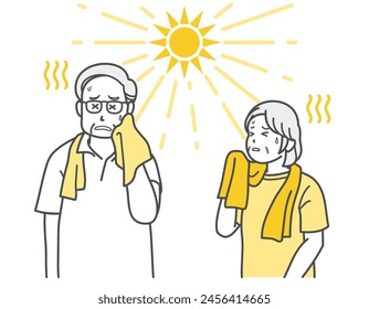 Illustration of a senior couple dizzy from heat stroke