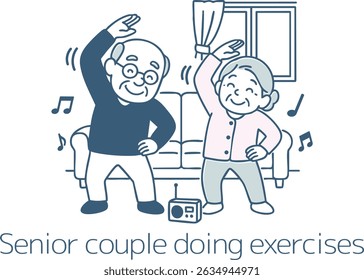 Illustration of a senior couple doing exercises