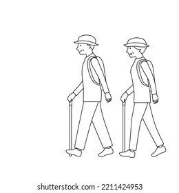 Illustration Of A Senior Couple Hiking (vector Clipping)