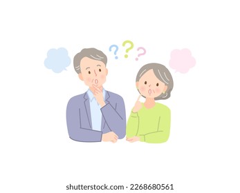 Illustration of senior couple with troubled expression thinking
