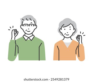 Illustration of a senior couple's fist pump.