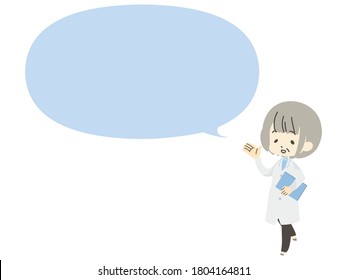 Illustration of senior female doctor and speech bubble