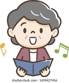 Illustration of a senior lady singing