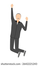 Illustration of a senior male in jersey jumping with guts, Vector Illustration