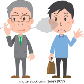 Illustration of a Senior Man Annoying Cigarette Smoke