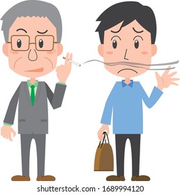 Illustration of a Senior Man Annoying Cigarette Smoke
