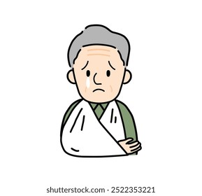 Illustration of a senior man with a broken arm.