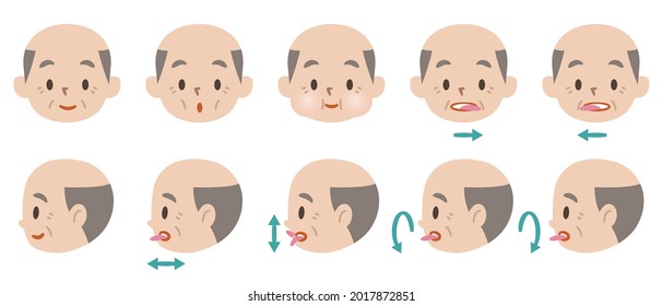 Illustration of a senior man doing mouth and tongue exercises