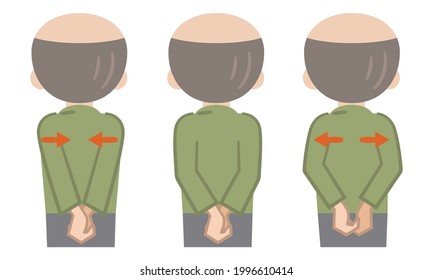 Illustration of a senior man exercising to loosen the shoulder blades