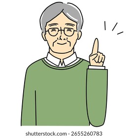 Illustration of a senior man explaining a point with a smile