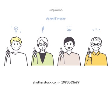 Illustration of a senior man with a good idea.  vector.