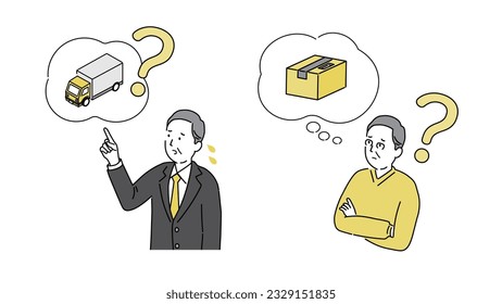 Illustration of a senior man having trouble receiving his package, vector