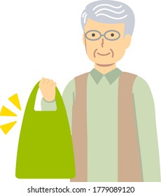 Illustration of a senior man with my back