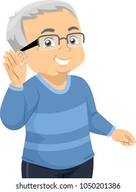 Illustration of a Senior Man Showing a Listening Gesture