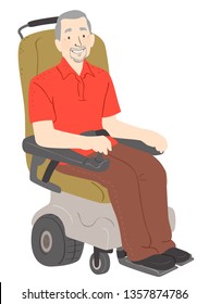 Illustration of a Senior Man Sitting Down on an Electric Wheelchair