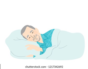 Illustration of a Senior Man Sleeping on His Side Holding a Pillow