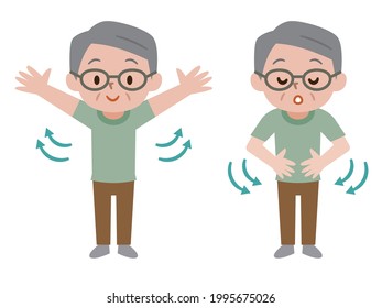 Illustration Of A Senior Man Taking A Deep Breath