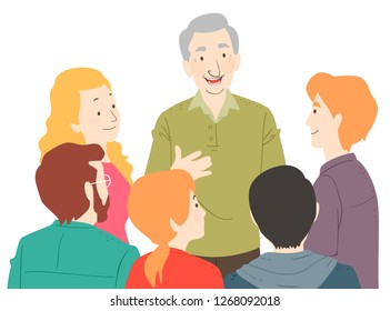 Illustration of a Senior Man Talking to a Group of Teenagers as a Speaker or Guest