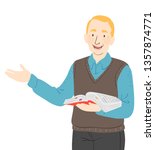 Illustration of a Senior Man Teacher Speaking and Holding an Open Book