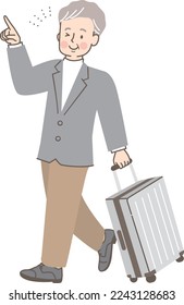 Illustration of senior man traveling with carrying case