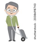 Illustration of a senior man traveling with a portable oxygen cylinder