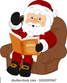 Illustration Of A Senior Man Wearing Santa Claus Costume Reading A Book And Telling A Story