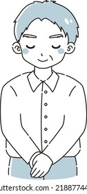Illustration of a senior man wearing a shirt bowing
