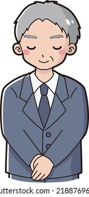 Illustration of a senior man wearing a suit bowing