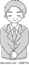 Illustration of a senior man wearing a suit bowing