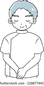 Illustration of a senior man wearing a white coat bowing
